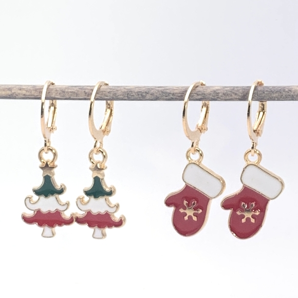 2 Pairs! Christmas Tree and Glove Earrings - Picture 2 of 5